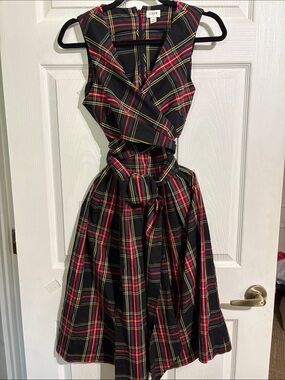 J. Crew Tartan Plaid Black, Red & Yellow Wrap Midi Dress